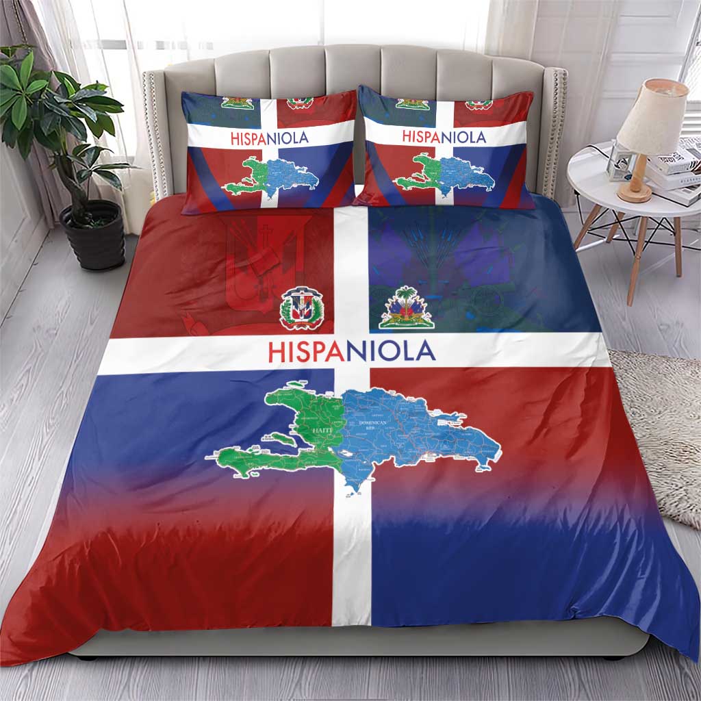 Haiti and Dominican Republic Bedding Set Hispaniola with Emblems and Flag Style