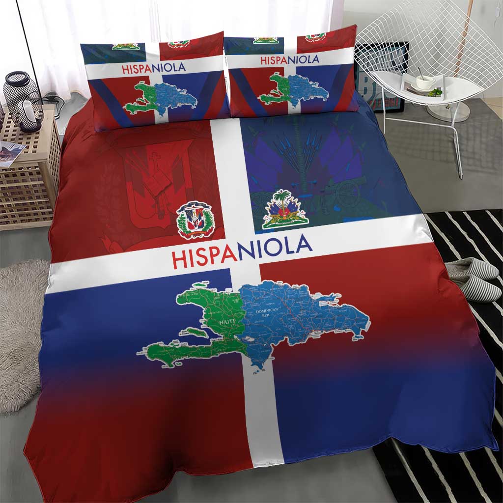 Haiti and Dominican Republic Bedding Set Hispaniola with Emblems and Flag Style