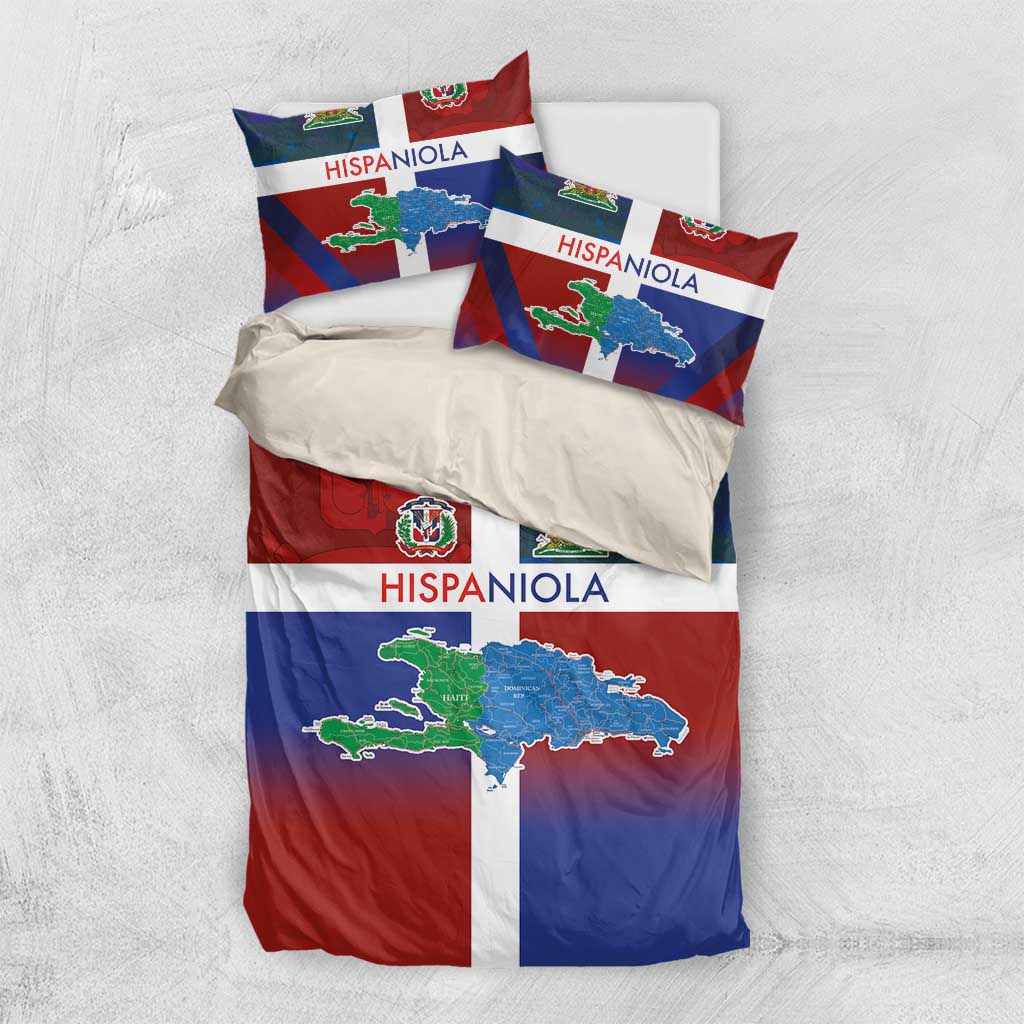 Haiti and Dominican Republic Bedding Set Hispaniola with Emblems and Flag Style