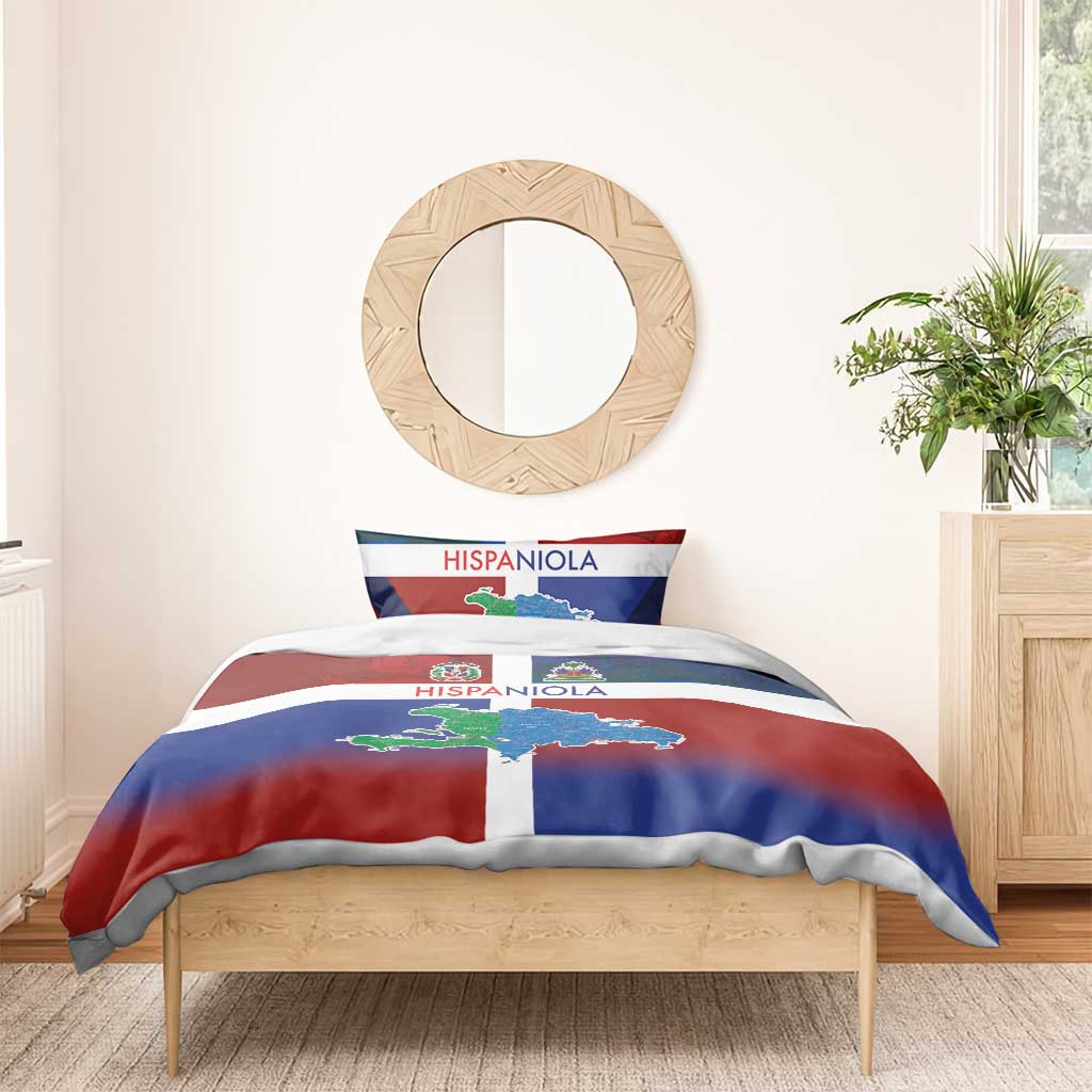 Haiti and Dominican Republic Bedding Set Hispaniola with Emblems and Flag Style