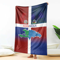 Haiti and Dominican Republic Blanket Hispaniola with Emblems and Flag Style