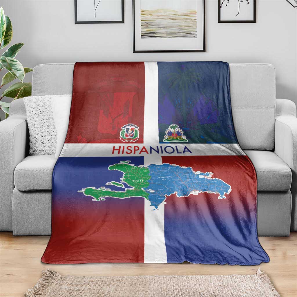 Haiti and Dominican Republic Blanket Hispaniola with Emblems and Flag Style