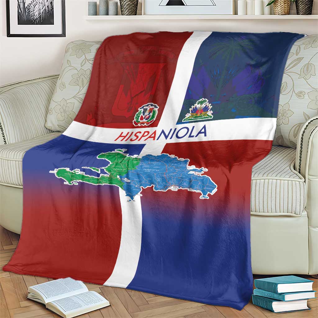 Haiti and Dominican Republic Blanket Hispaniola with Emblems and Flag Style
