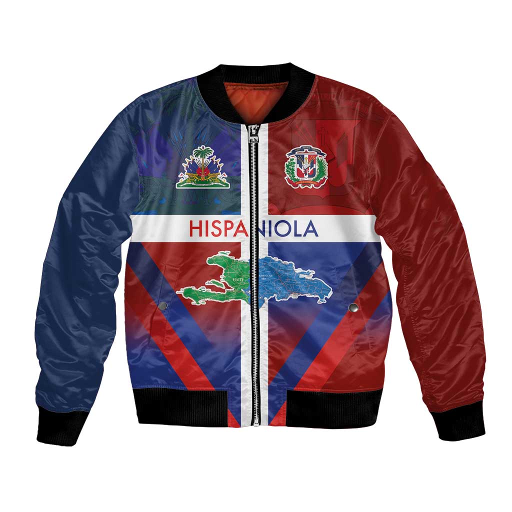 Haiti and Dominican Republic Bomber Jacket Hispaniola with Emblems and Flag Style