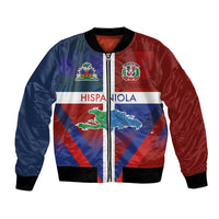 Haiti and Dominican Republic Bomber Jacket Hispaniola with Emblems and Flag Style