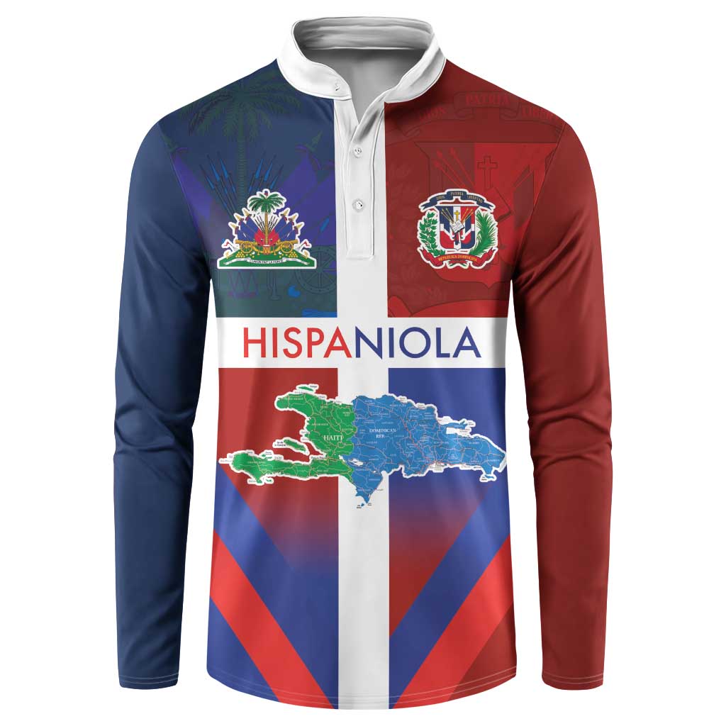 Haiti and Dominican Republic Button Sweatshirt Hispaniola with Emblems and Flag Style