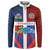 Haiti and Dominican Republic Button Sweatshirt Hispaniola with Emblems and Flag Style