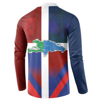 Haiti and Dominican Republic Button Sweatshirt Hispaniola with Emblems and Flag Style