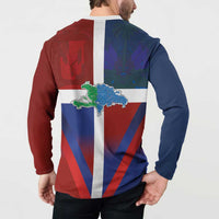Haiti and Dominican Republic Button Sweatshirt Hispaniola with Emblems and Flag Style