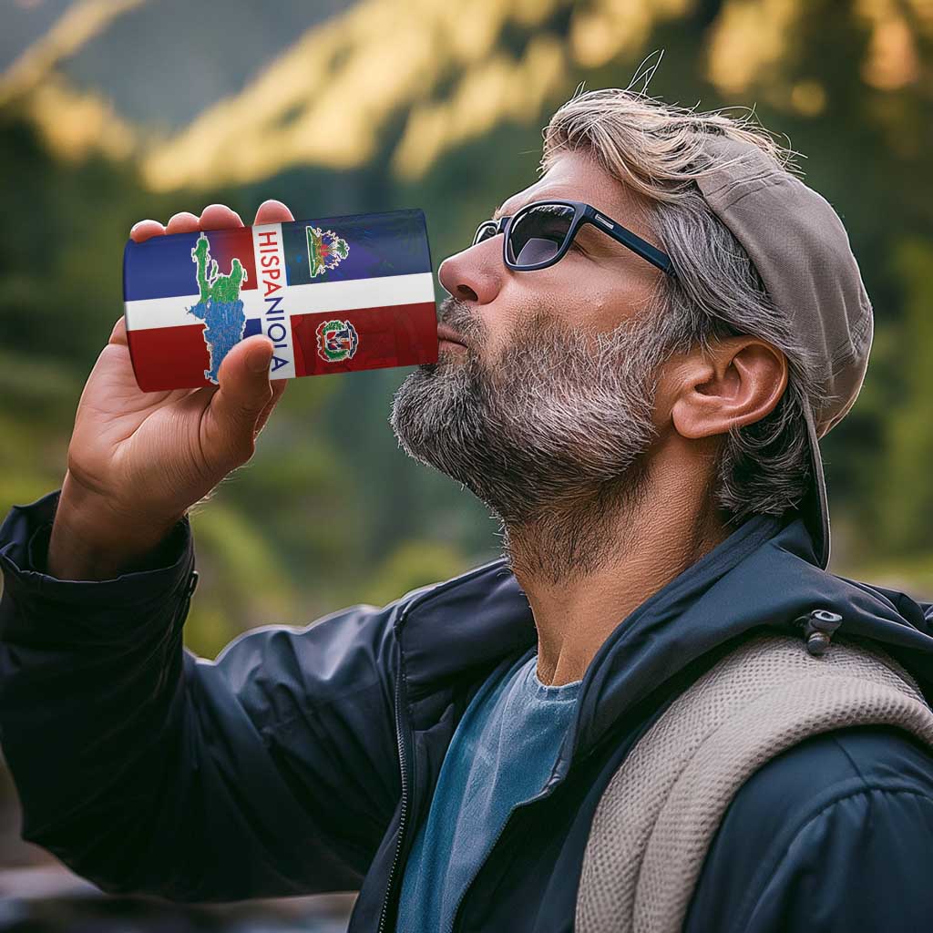 Haiti and Dominican Republic 4 in 1 Can Cooler Tumbler Hispaniola with Emblems and Flag Style