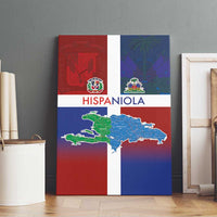 Haiti and Dominican Republic Canvas Wall Art Hispaniola with Emblems and Flag Style