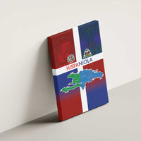 Haiti and Dominican Republic Canvas Wall Art Hispaniola with Emblems and Flag Style