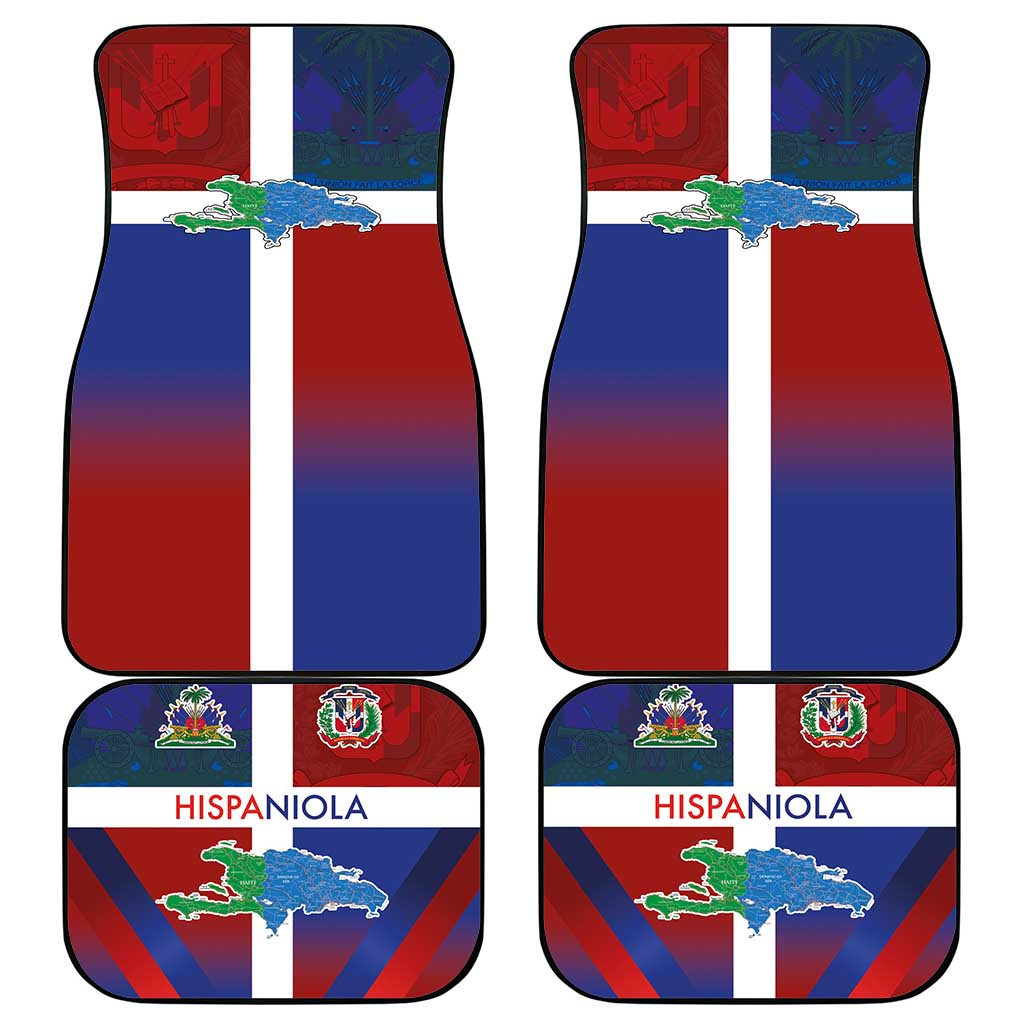 Haiti and Dominican Republic Car Mats Hispaniola with Emblems and Flag Style