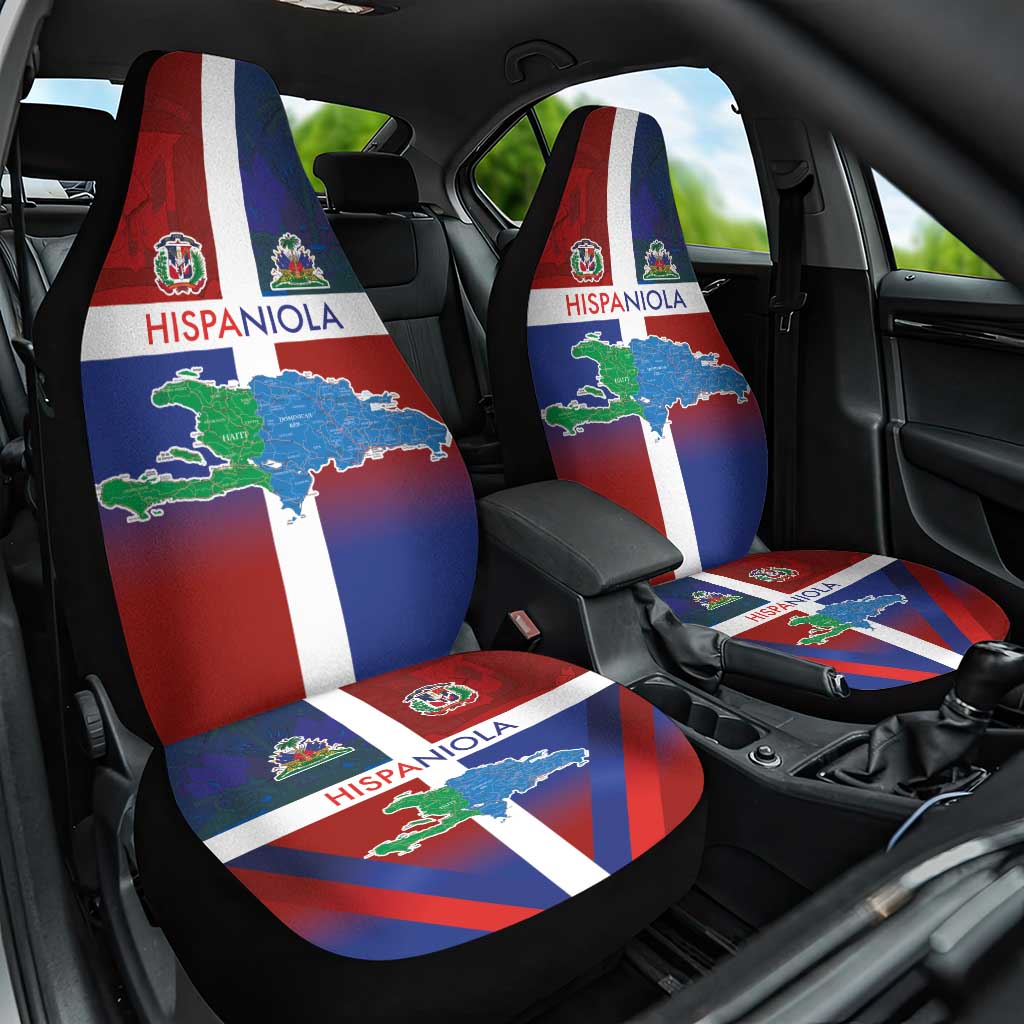 Haiti and Dominican Republic Car Seat Cover Hispaniola with Emblems and Flag Style