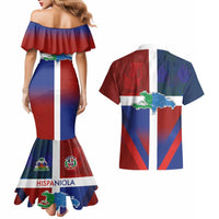 Haiti and Dominican Republic Couples Matching Mermaid Dress and Hawaiian Shirt Hispaniola with Emblems and Flag Style