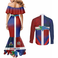 Haiti and Dominican Republic Couples Matching Mermaid Dress and Long Sleeve Button Shirt Hispaniola with Emblems and Flag Style