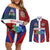 Haiti and Dominican Republic Couples Matching Off Shoulder Short Dress and Long Sleeve Button Shirt Hispaniola with Emblems and Flag Style