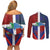 Haiti and Dominican Republic Couples Matching Off Shoulder Short Dress and Long Sleeve Button Shirt Hispaniola with Emblems and Flag Style
