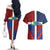 Haiti and Dominican Republic Couples Matching Off The Shoulder Long Sleeve Dress and Hawaiian Shirt Hispaniola with Emblems and Flag Style
