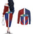 Haiti and Dominican Republic Couples Matching Off The Shoulder Long Sleeve Dress and Long Sleeve Button Shirt Hispaniola with Emblems and Flag Style
