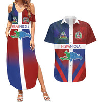 Haiti and Dominican Republic Couples Matching Summer Maxi Dress and Hawaiian Shirt Hispaniola with Emblems and Flag Style