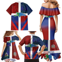 Haiti and Dominican Republic Family Matching Mermaid Dress and Hawaiian Shirt Hispaniola with Emblems and Flag Style