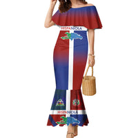 Haiti and Dominican Republic Family Matching Mermaid Dress and Hawaiian Shirt Hispaniola with Emblems and Flag Style