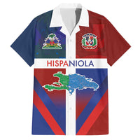 Haiti and Dominican Republic Family Matching Off The Shoulder Long Sleeve Dress and Hawaiian Shirt Hispaniola with Emblems and Flag Style