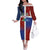 Haiti and Dominican Republic Family Matching Off The Shoulder Long Sleeve Dress and Hawaiian Shirt Hispaniola with Emblems and Flag Style