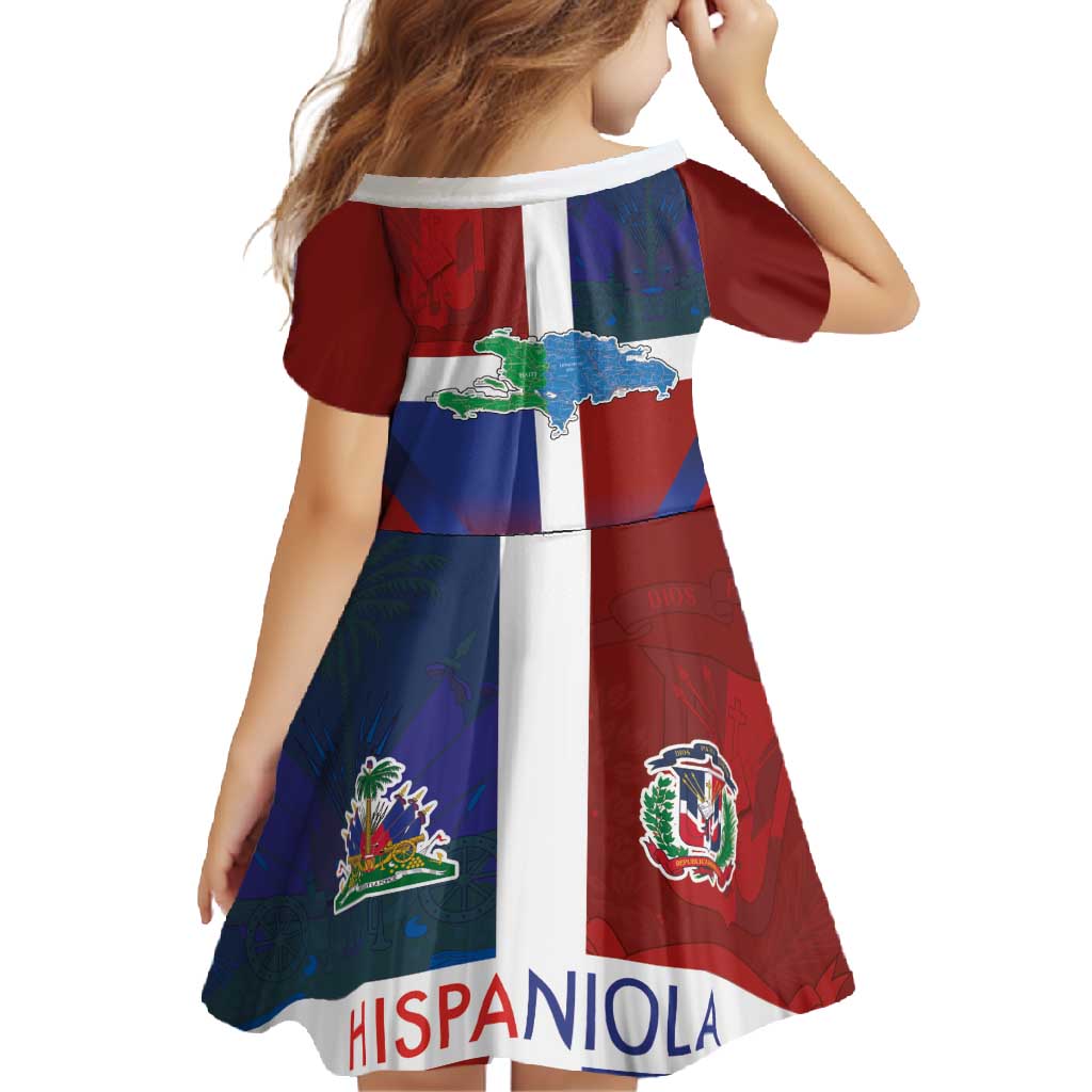 Haiti and Dominican Republic Family Matching Off Shoulder Maxi Dress and Hawaiian Shirt Hispaniola with Emblems and Flag Style