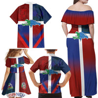 Haiti and Dominican Republic Family Matching Off Shoulder Maxi Dress and Hawaiian Shirt Hispaniola with Emblems and Flag Style