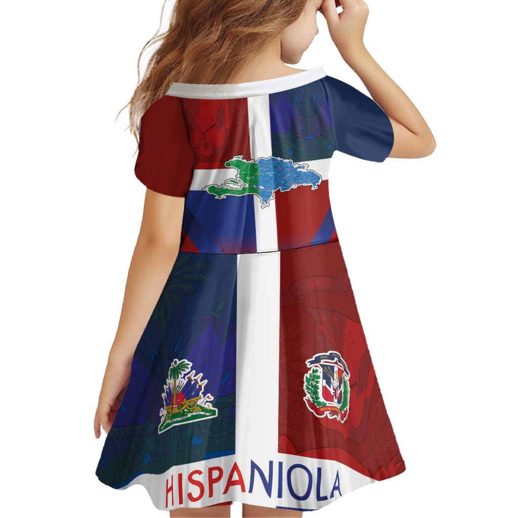 Haiti and Dominican Republic Family Matching Off Shoulder Short Dress and Hawaiian Shirt Hispaniola with Emblems and Flag Style