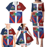 Haiti and Dominican Republic Family Matching Puletasi and Hawaiian Shirt Hispaniola with Emblems and Flag Style