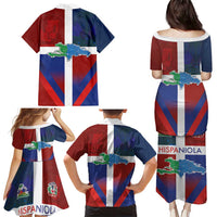 Haiti and Dominican Republic Family Matching Puletasi and Hawaiian Shirt Hispaniola with Emblems and Flag Style