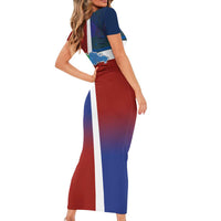 Haiti and Dominican Republic Family Matching Short Sleeve Bodycon Dress and Hawaiian Shirt Hispaniola with Emblems and Flag Style