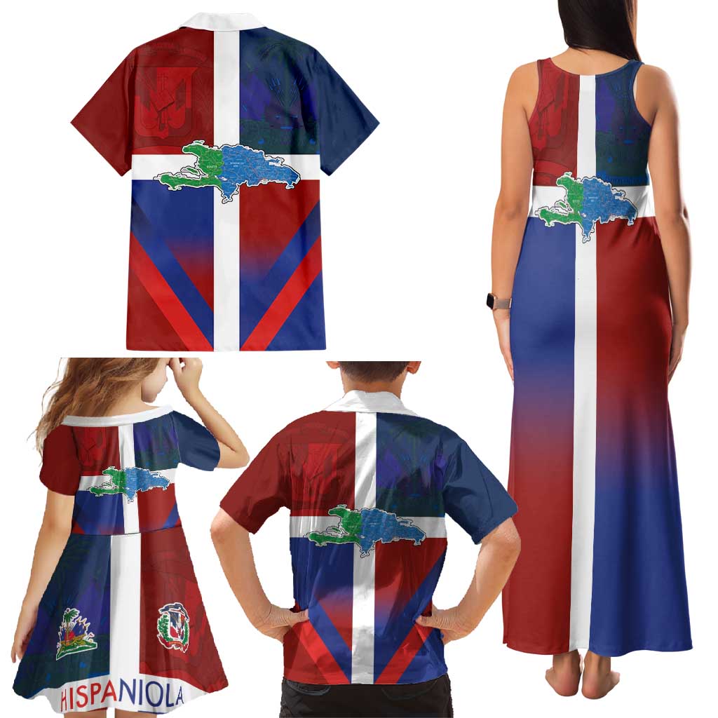 Haiti and Dominican Republic Family Matching Tank Maxi Dress and Hawaiian Shirt Hispaniola with Emblems and Flag Style