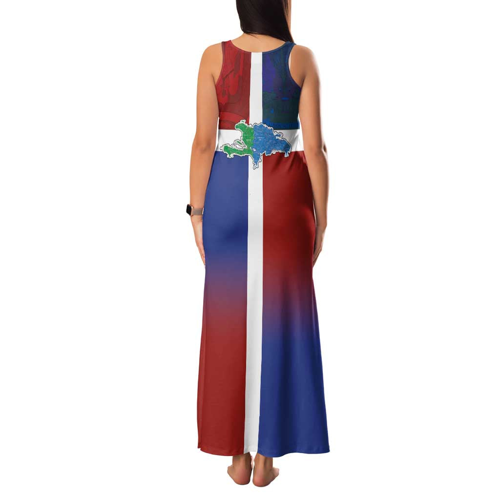 Haiti and Dominican Republic Family Matching Tank Maxi Dress and Hawaiian Shirt Hispaniola with Emblems and Flag Style