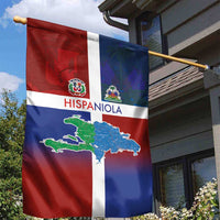 Haiti and Dominican Republic Garden Flag Hispaniola with Emblems and Flag Style