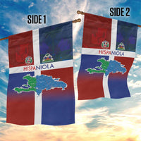 Haiti and Dominican Republic Garden Flag Hispaniola with Emblems and Flag Style