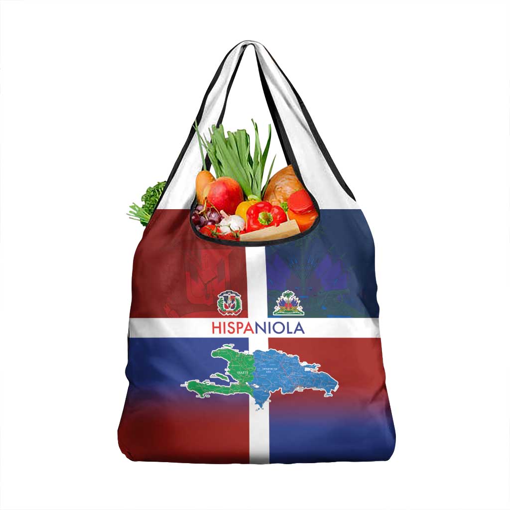 Haiti and Dominican Republic Grocery Bag Hispaniola with Emblems and Flag Style