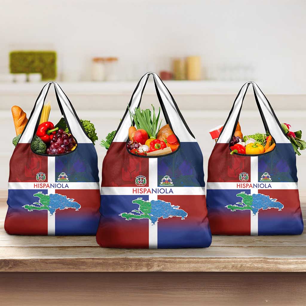 Haiti and Dominican Republic Grocery Bag Hispaniola with Emblems and Flag Style