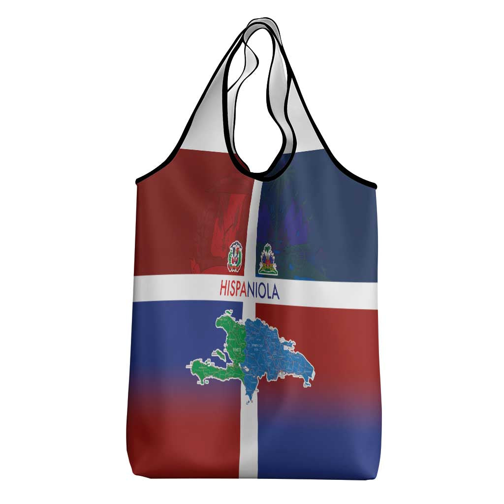 Haiti and Dominican Republic Grocery Bag Hispaniola with Emblems and Flag Style