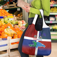 Haiti and Dominican Republic Grocery Bag Hispaniola with Emblems and Flag Style