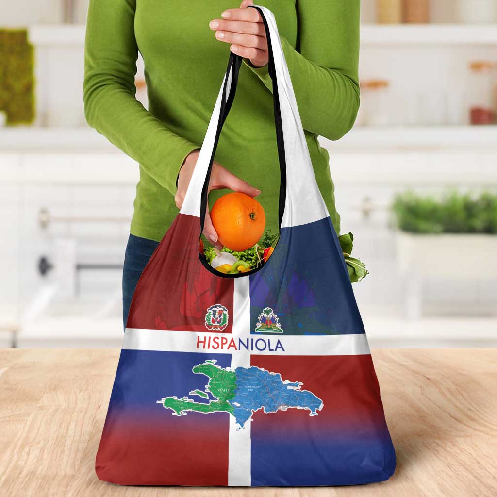 Haiti and Dominican Republic Grocery Bag Hispaniola with Emblems and Flag Style