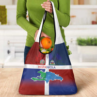 Haiti and Dominican Republic Grocery Bag Hispaniola with Emblems and Flag Style