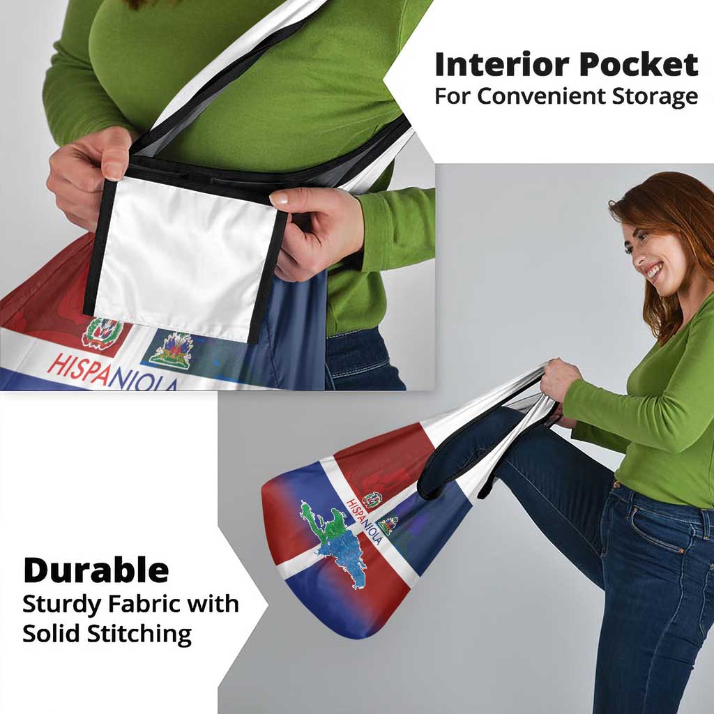 Haiti and Dominican Republic Grocery Bag Hispaniola with Emblems and Flag Style