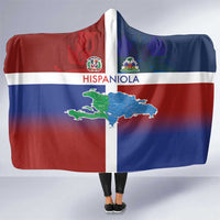 Haiti and Dominican Republic Hooded Blanket Hispaniola with Emblems and Flag Style