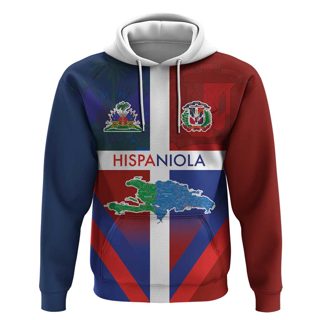 Haiti and Dominican Republic Hoodie Hispaniola with Emblems and Flag Style