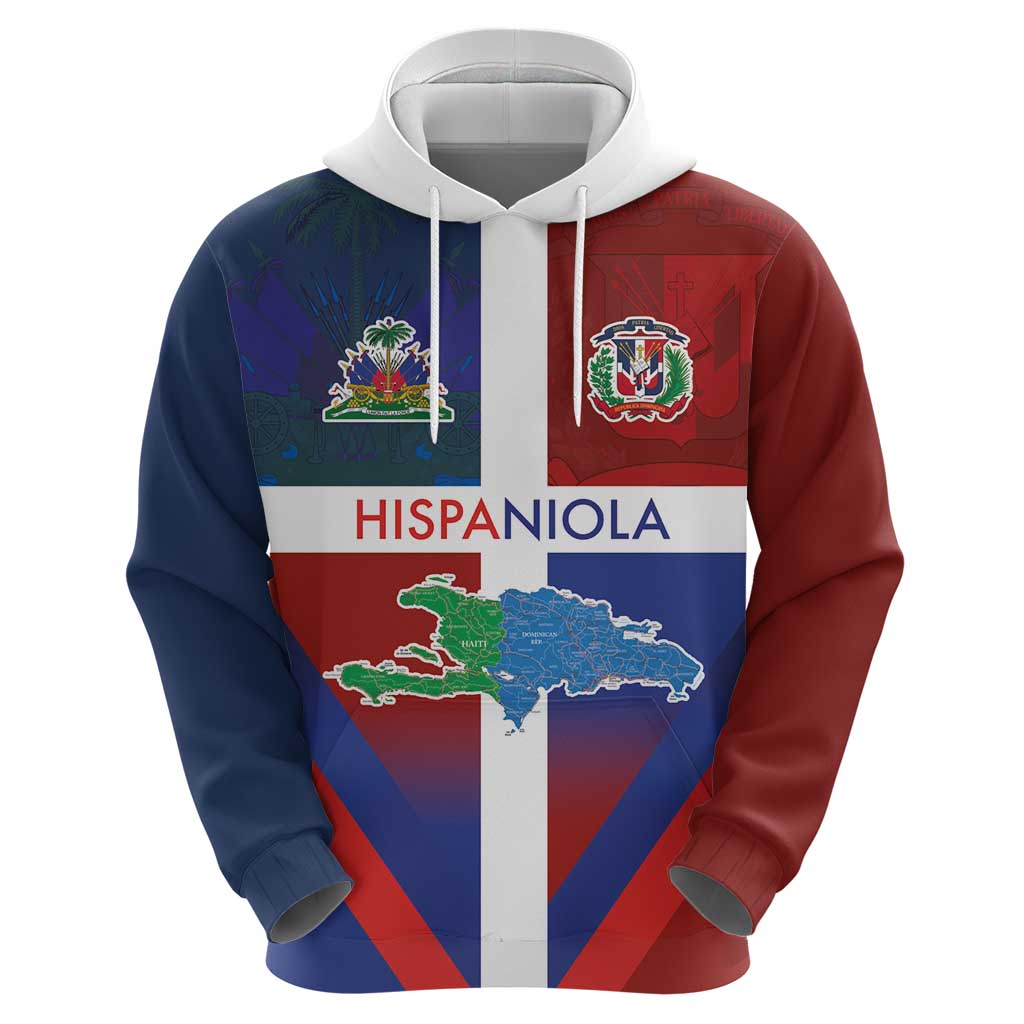 Haiti and Dominican Republic Hoodie Hispaniola with Emblems and Flag Style