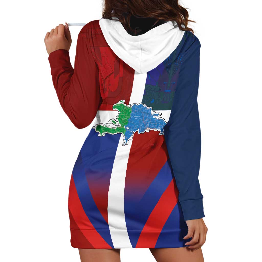 Haiti and Dominican Republic Hoodie Dress Hispaniola with Emblems and Flag Style